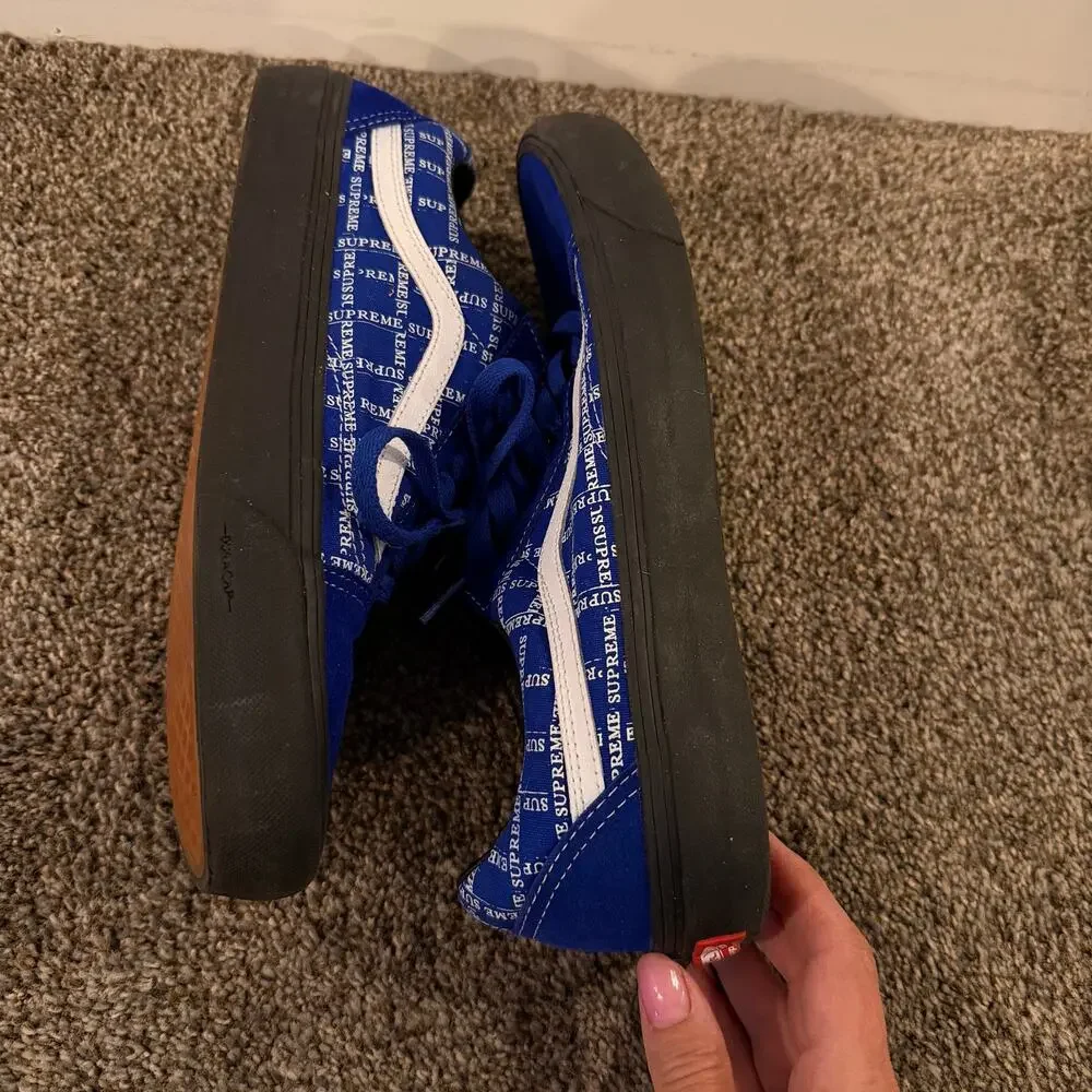 SUPREME X VANS Men's Old Skool Pro Logo Pattern Size 10.5 In Royal/Black